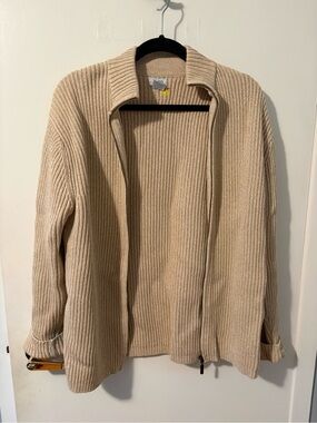 Men's Ribbed 100% Cotton Zip-Front Sweater Cardigan - tan colour